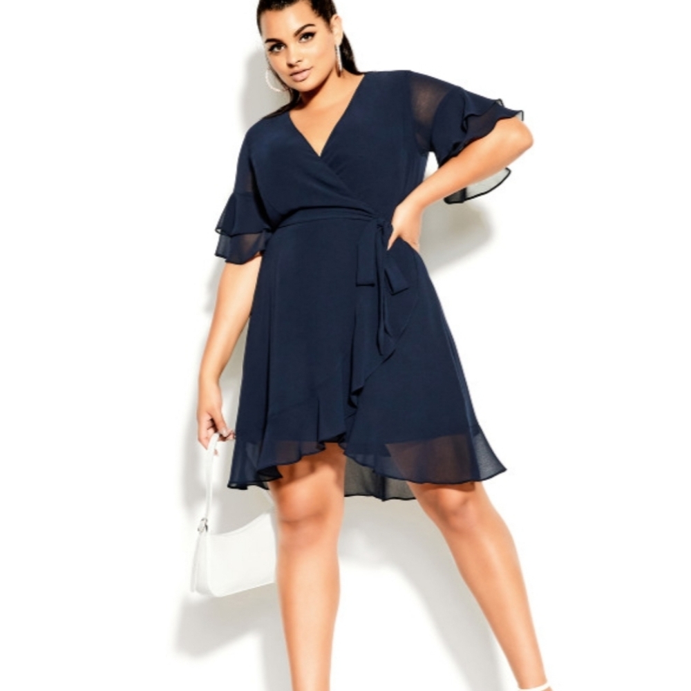 Flutter Frill Dress - navy sz M/18 New w/tags